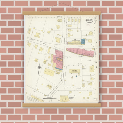Old map wall art mockup — magnetic wood frame on brick wall — Sanborn Fire Insurance Map from Marianna, Jackson County, Florida (1913), Sheet #0003