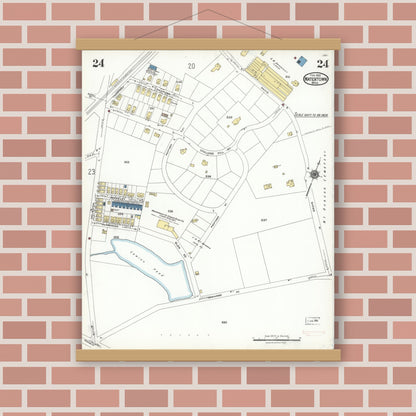 Old map wall art mockup — magnetic wood frame on brick wall — Sanborn Fire Insurance Map from Watertown, Middlesex County, Massachusetts (1923), Sheet #0024