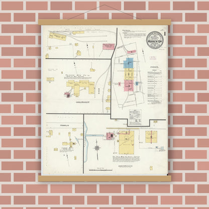 Old map wall art mockup — magnetic wood frame on brick wall — Sanborn Fire Insurance Map from Warrenton, Warren County, North Carolina (1912) - Complete Map Set