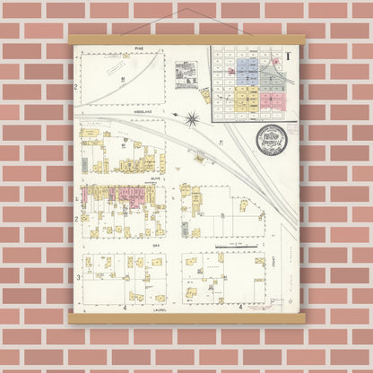 Old map wall art mockup — magnetic wood frame on brick wall — Sanborn Fire Insurance Map from Davis, Yolo County, California (1907) - Complete Map Set