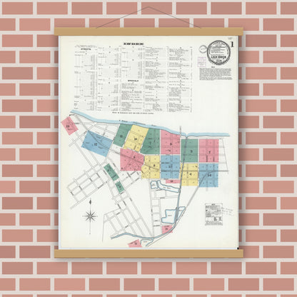 Old map wall art mockup — magnetic wood frame on brick wall — Sanborn Fire Insurance Map from Lock Haven, Clinton County, Pennsylvania (1901) - Complete Map Set