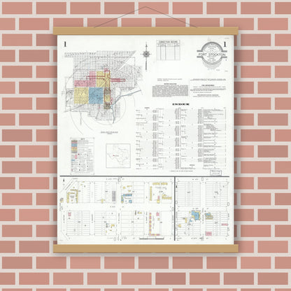 Old map wall art mockup — magnetic wood frame on brick wall — Sanborn Fire Insurance Map from Fort Stockton, Pecos County, Texas (1946), Sheet #0001