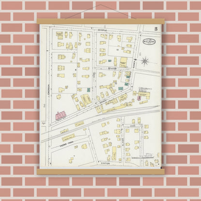 Old map wall art mockup — magnetic wood frame on brick wall — Sanborn Fire Insurance Map from Melrose, Middlesex County, Massachusetts (1892), Sheet #0003