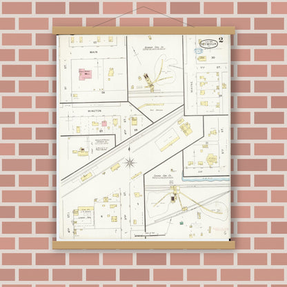 Old map wall art mockup — magnetic wood frame on brick wall — Sanborn Fire Insurance Map from Seymour, Wayne County, Iowa (1894), Sheet #0002