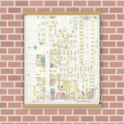 Old map wall art mockup — magnetic wood frame on brick wall — Sanborn Fire Insurance Map from Red Jacket, Houghton County, Michigan (1908), Sheet #0003