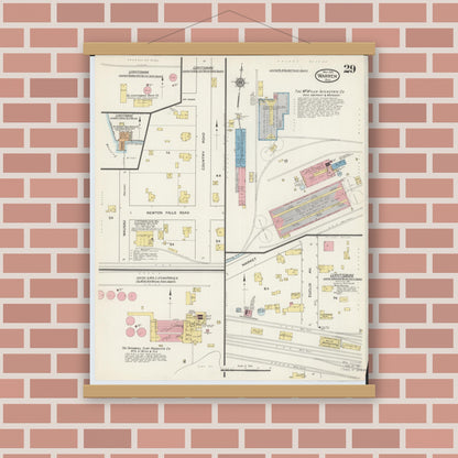 Old map wall art mockup — magnetic wood frame on brick wall — Sanborn Fire Insurance Map from Warren, Trumbull County, Ohio (1915), Sheet #0029