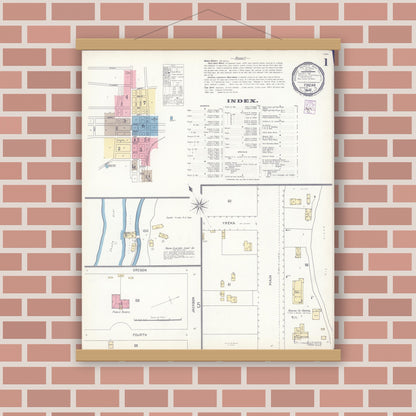 Old map wall art mockup — magnetic wood frame on brick wall — Sanborn Fire Insurance Map from Yreka, Siskiyou County, California (1901) - Complete Map Set