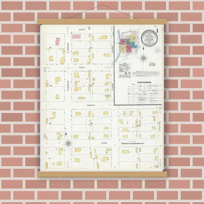 Old map wall art mockup — magnetic wood frame on brick wall — Sanborn Fire Insurance Map from Lacon, Marshall County, Illinois (1907), Sheet #0001