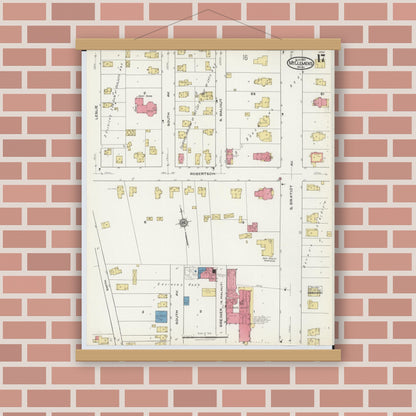 Old map wall art mockup — magnetic wood frame on brick wall — Sanborn Fire Insurance Map from Mount Clemens, Macomb County, Michigan (1921), Sheet #0017