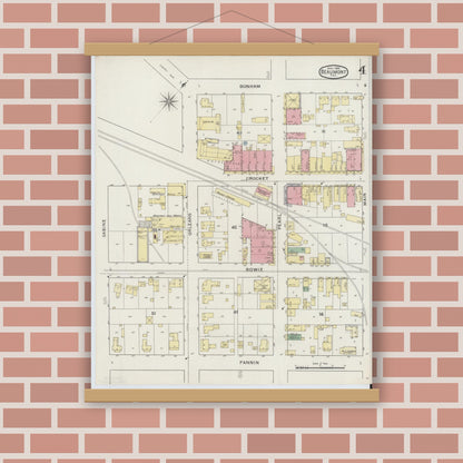 Old map wall art mockup — magnetic wood frame on brick wall — Sanborn Fire Insurance Map from Beaumont, Jefferson County, Texas (1894), Sheet #0004