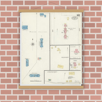 Old map wall art mockup — magnetic wood frame on brick wall — Sanborn Fire Insurance Map from Mount Vernon, Knox County, Ohio (1907), Sheet #0022