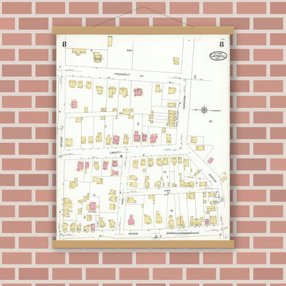 Old map wall art mockup — magnetic wood frame on brick wall — Sanborn Fire Insurance Map from Catskill, Greene County, New York (1923), Sheet #0008