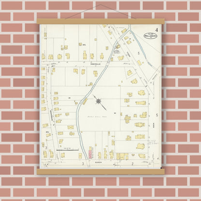 Old map wall art mockup — magnetic wood frame on brick wall — Sanborn Fire Insurance Map from Wellsboro, Tioga County, Pennsylvania (1910), Sheet #0004