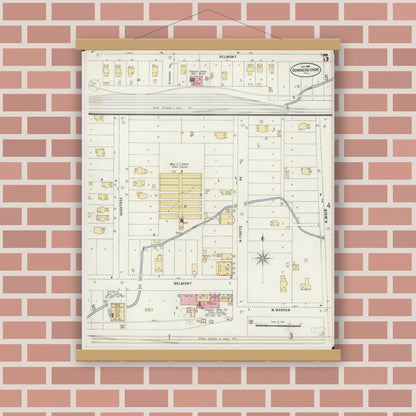 Old map wall art mockup — magnetic wood frame on brick wall — Sanborn Fire Insurance Map from Downers Grove, Dupage County, Illinois (1898), Sheet #0005