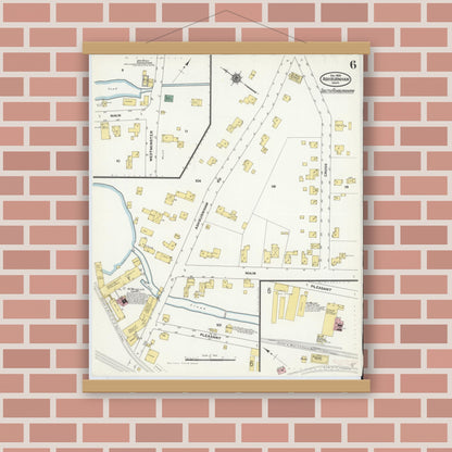 Old map wall art mockup — magnetic wood frame on brick wall — Sanborn Fire Insurance Map from Ashburnham, Worcester County, Massachusetts (1909), Sheet #0006