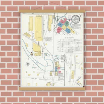 Old map wall art mockup — magnetic wood frame on brick wall — Sanborn Fire Insurance Map from New Braunfels, Comal County, Texas (1907) - Complete Map Set