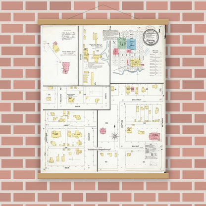 Old map wall art mockup — magnetic wood frame on brick wall — Sanborn Fire Insurance Map from Denison, Crawford County, Iowa (1899) â€” Complete Set