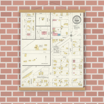 Old map wall art mockup — magnetic wood frame on brick wall — Sanborn Fire Insurance Map from Roann, Wabash County, Indiana (1911) - Complete Map Set