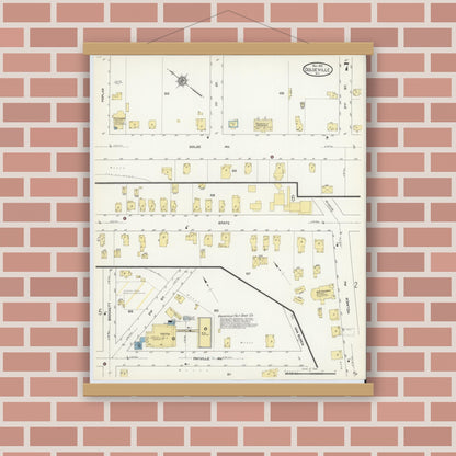 Old map wall art mockup — magnetic wood frame on brick wall — Sanborn Fire Insurance Map from Dolgeville, Hirkimer County, New York (1912), Sheet #0007