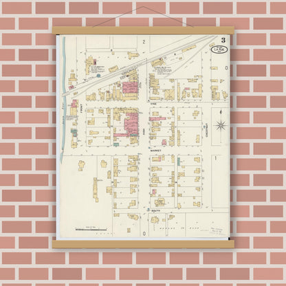 Old map wall art mockup — magnetic wood frame on brick wall — Sanborn Fire Insurance Map from La Rue, Marion County, Ohio (1901), Sheet #0003
