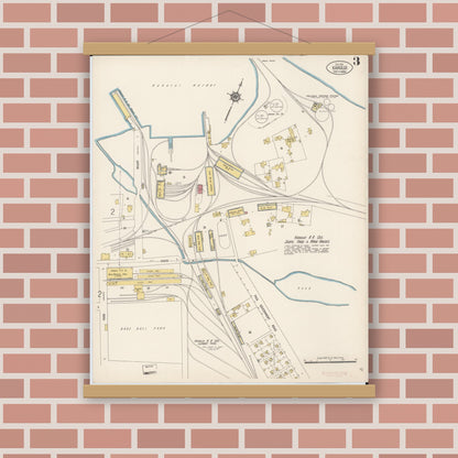 Old map wall art mockup — magnetic wood frame on brick wall — Sanborn Fire Insurance Map from Kahului, Maui County, Hawaii (1914), Sheet #0003