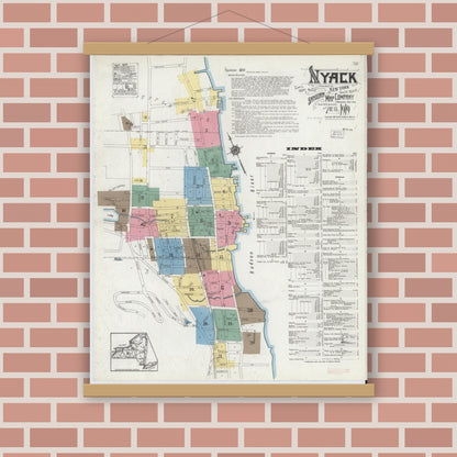 Old map wall art mockup — magnetic wood frame on brick wall — Sanborn Fire Insurance Map from Nyack, Rockland County, New York. (1919), Sheet #0000