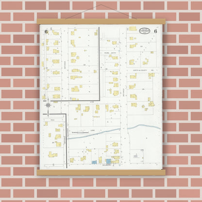 Old map wall art mockup — magnetic wood frame on brick wall — Sanborn Fire Insurance Map from Stryker, Williams County, Ohio (1930), Sheet #0006