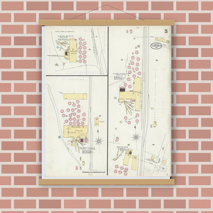Old map wall art mockup — magnetic wood frame on brick wall — Sanborn Fire Insurance Map from Toronto, Jefferson County, Ohio (1897), Sheet #0005