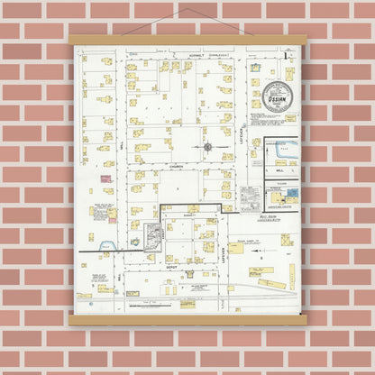 Old map wall art mockup — magnetic wood frame on brick wall — Sanborn Fire Insurance Map from Ossian, Wells County, Indiana (1919) - Complete Map Set