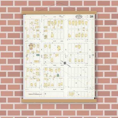 Old map wall art mockup — magnetic wood frame on brick wall — Sanborn Fire Insurance Map from Ashland, Ashland County, Wisconsin (1909), Sheet #0028