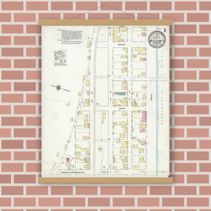 Old map wall art mockup — magnetic wood frame on brick wall — Sanborn Fire Insurance Map from West Elizabeth, Allegheny County, Pennsylvania (1910) - Complete Map Set