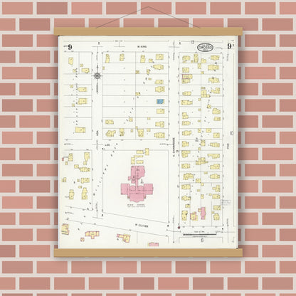 Old map wall art mockup — magnetic wood frame on brick wall — Sanborn Fire Insurance Map from Owosso, Shiawassee County, Michigan (1924), Sheet #0009
