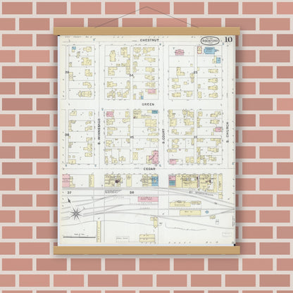 Old map wall art mockup — magnetic wood frame on brick wall — Sanborn Fire Insurance Map from Rockford, Winnebago County, Illinois (1891), Sheet #0010