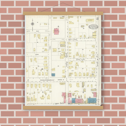 Old map wall art mockup — magnetic wood frame on brick wall — Sanborn Fire Insurance Map from Tarpon Springs, Pinellas County, Florida (1913), Sheet #0003