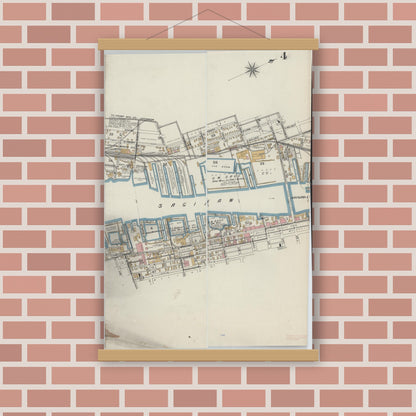 Old map wall art mockup — magnetic wood frame on brick wall — Sanborn Fire Insurance Map from Bay City, Bay County, Michigan (1895), Sheet #0004