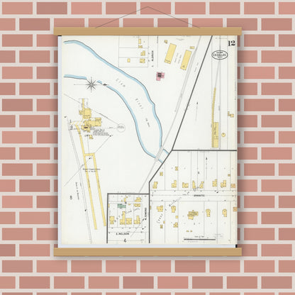 Old map wall art mockup — magnetic wood frame on brick wall — Sanborn Fire Insurance Map from Cadillac, Wexford County, Michigan (1900), Sheet #0012