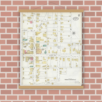 Old map wall art mockup — magnetic wood frame on brick wall — Sanborn Fire Insurance Map from Chicora, Butler County, Pennsylvania (1906), Sheet #0002
