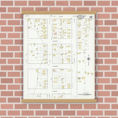 Old map wall art mockup — magnetic wood frame on brick wall — Sanborn Fire Insurance Map from Brainerd, Crow Wing County, Minnesota (1917), Sheet #0014