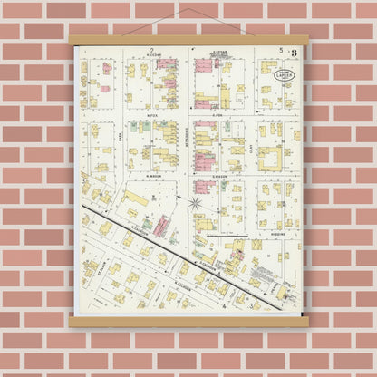 Old map wall art mockup — magnetic wood frame on brick wall — Sanborn Fire Insurance Map from Lapeer, Lapeer County, Michigan (1898), Sheet #0003