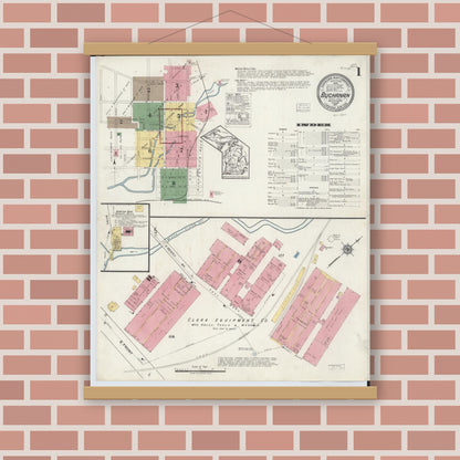 Old map wall art mockup — magnetic wood frame on brick wall — Sanborn Fire Insurance Map from Buchanan, Berrien County, Michigan (1917) - Complete Map Set
