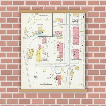 Old map wall art mockup — magnetic wood frame on brick wall — Sanborn Fire Insurance Map from Massillon, Stark County, Ohio (1901), Sheet #0011