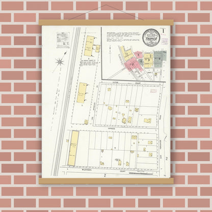 Old map wall art mockup — magnetic wood frame on brick wall — Sanborn Fire Insurance Map from Tropico, Los Angeles County, California (1908) - Complete Map Set