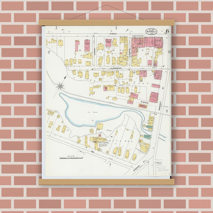 Old map wall art mockup — magnetic wood frame on brick wall — Sanborn Fire Insurance Map from Norwalk, Huron County, Ohio (1906), Sheet #0006