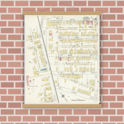 Old map wall art mockup — magnetic wood frame on brick wall — Sanborn Fire Insurance Map from Natrona, Allegheny County, Pennsylvania (1912), Sheet #0006