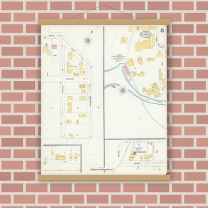 Old map wall art mockup — magnetic wood frame on brick wall — Sanborn Fire Insurance Map from Ridgway, Elk County, Pennsylvania (1904), Sheet #0008