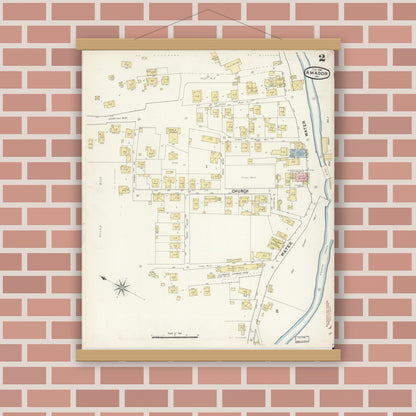 Old map wall art mockup — magnetic wood frame on brick wall — Sanborn Fire Insurance Map from Amador, Amador County, California (1890), Sheet #0002