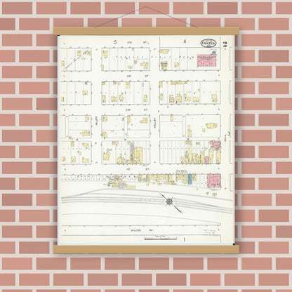Old map wall art mockup — magnetic wood frame on brick wall — Sanborn Fire Insurance Map from Frazee, Becker County, Minnesota (1914), Sheet #0002