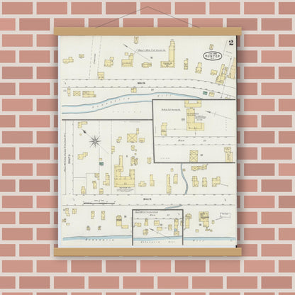 Old map wall art mockup — magnetic wood frame on brick wall — Sanborn Fire Insurance Map from Hunter, Greene County, New York (1895), Sheet #0002