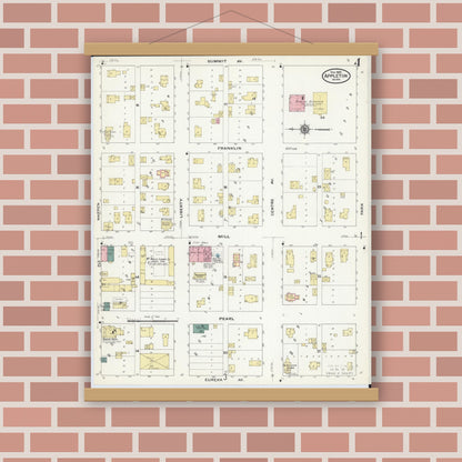 Old map wall art mockup — magnetic wood frame on brick wall — Sanborn Fire Insurance Map from Appleton, Swift County, Minnesota (1909), Sheet #0004