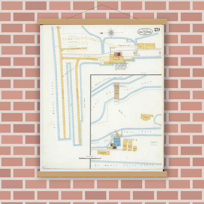 Old map wall art mockup — magnetic wood frame on brick wall — Sanborn Fire Insurance Map from Sault Sainte Marie, Chippewa County, Michigan (1906), Sheet #0029